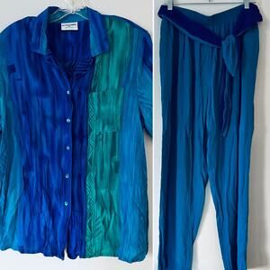 Vintage Alfred Dunner 2 Piece Set Multicolored Crinkle Size 14